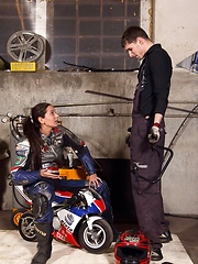 Shy teenage biker chick fucks the horny mechanic