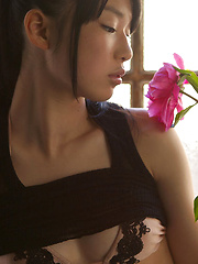 Tomoe Yamanaka Asian in stockings shows nasty behind at window