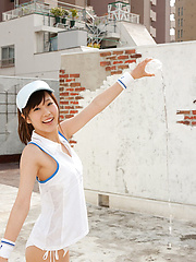 Kana Yuuki Asian takes tennis skirt off while playing with ball