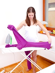 Horny daring sweetheart ironing in her teenage underwear